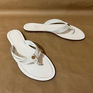 Tory Burch | Sienna Thong Sandals Slip On Strappy Calf Leather White Size 10.5